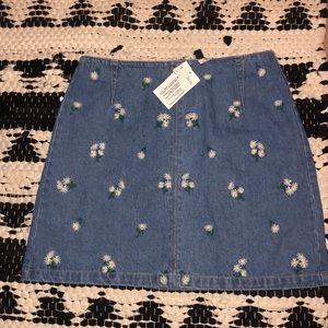 H&M denim flower embroidered skirt